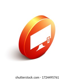 Isometric Smart Tv icon isolated on white background. Television sign. Orange circle button. Vector Illustration