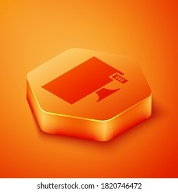 Isometric Smart Tv icon isolated on orange background. Television sign. Orange hexagon button. Vector Illustration