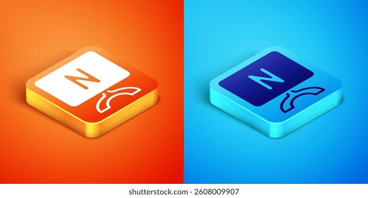 Isometric Smart Tv icon isolated on orange and blue background. Television sign.  Vector