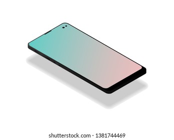 Isometric smartphone. 3d isometric flat design. Top view of modern cellphone. Digital gadget with touchscreen. Template for infographics or presentation UI design interface. Vector illustration