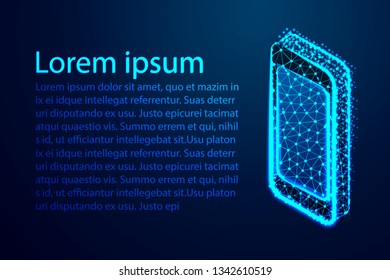 Isometric Smartphone, Abstract low poly, Triangle, dot, line, polygon. Shine blue background, Vector illustration