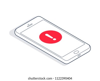 Isometric smartphone with alert sign. Vector illustration