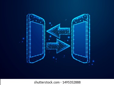 Isometric Smartphone and arrow , transfer file concept, Abstract Low poly designs. Vector illustration