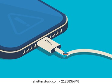 Isometric smartphone with broken cable