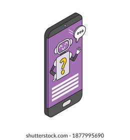 Isometric smartphone with chatbot app 3d icon vector illustration