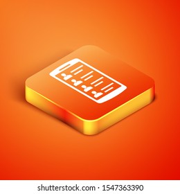Isometric Smartphone with contacts on screen icon isolated on orange background. Incoming call. People on phone screen. Call contact.  Vector Illustration