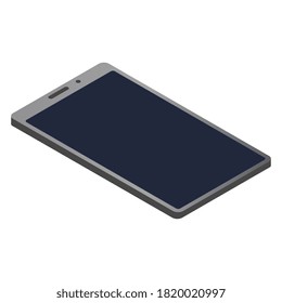 Isometric smartphone with dark blank screen and copy space isolated on white. The phone case is gray. Template for application or web site. Vector EPS 10.