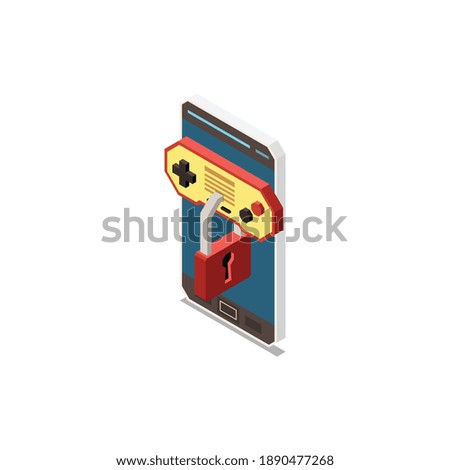 Isometric smartphone with game limit for children parental control icon vector illustration