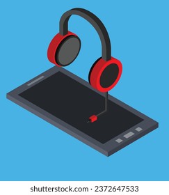 isometric smartphone with headphones test vector design illustration