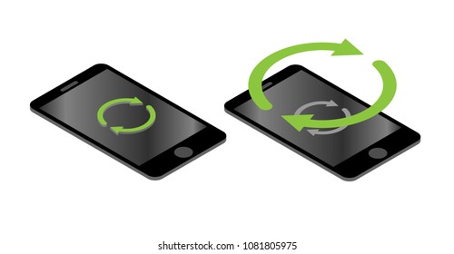 isometric smartphone icon, download progress, connecting