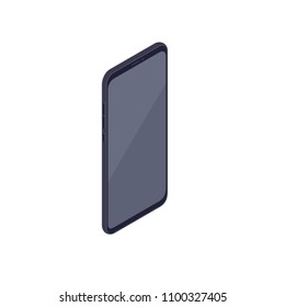 Isometric smartphone isolated on white background. Technology and computing design element. Vertically oriented cell phone with blank display vector cartoon isometric 3d illustration.