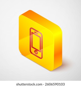 Isometric Smartphone, mobile phone icon isolated on green background. White circle button. Vector
