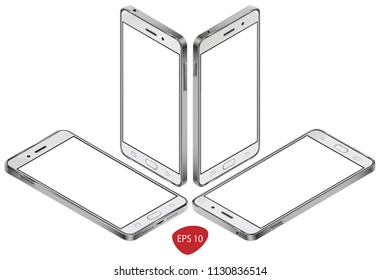 isometric smartphone mockup template . high quality detailed glossy icons with transparent screen . vector illustration isolated on white