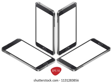 isometric smartphone mockup template . high quality detailed glossy icons with transparent screen . vector illustration isolated on white