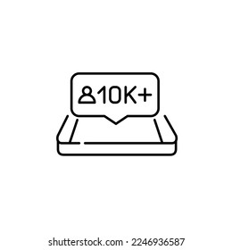 Isometric smartphone with new followers notification. Pixel perfect, editable stroke line icon