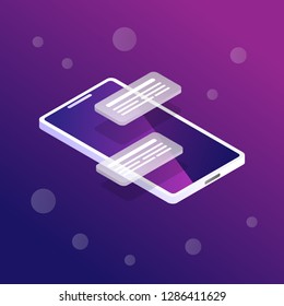 isometric smartphone with new messages - vector illustration