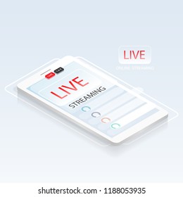 Isometric smartphone online live streaming vector 