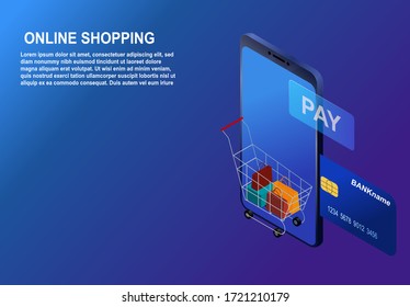 Isometric smartphone online shopping concept