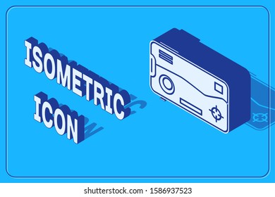 Isometric Smartphone and playing in game icon isolated on blue background. Mobile gaming concept.  Vector Illustration