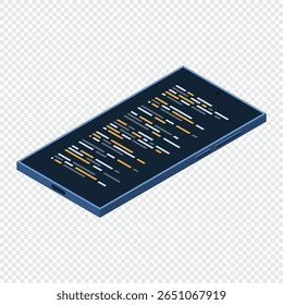 Isometric smartphone. Program code on smartphone screen. Isometric technology. Vector illustration