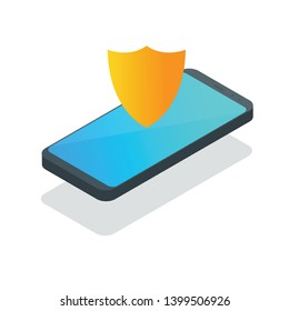 Isometric smartphone. Protection. 3d isometric flat design. Vector illustration.EPS10.
