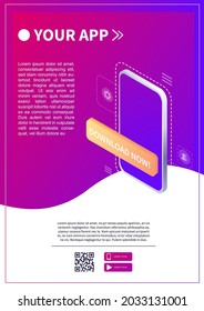 Isometric Smartphone scanning qr code. Download page of the mobile app. Web banner. Concept web design, website page development. Qr code verification landing page. Template