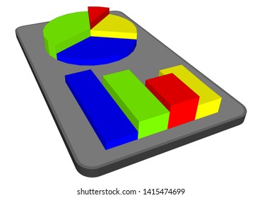 Isometric smartphone and screen on which charts online servers. Vector eps10.