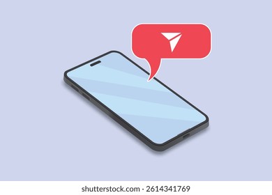 Isometric smartphone with send message or direct icon notification