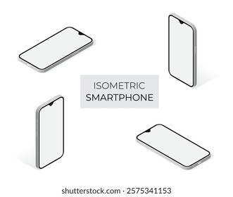 Isometric smartphone set illustration. Phone mockup design. Isolated vector for banner, poster, presentation, infographic,  web, apps, and other uses.