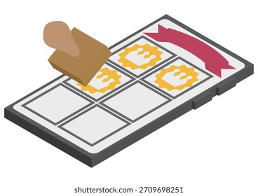 Smartphone isométrico y material de la tarjeta del sello