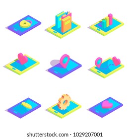 Isometric smartphone and tablet simple icon set concept vector illustration