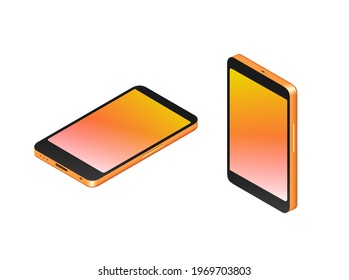Isometric smartphone for user interface design placement. Blank screens of smartphones to insert your content. Vector illustration.