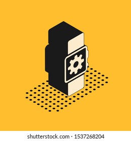 Isometric Smartwatch setting icon isolated on yellow background. Smart watch settings.  Vector Illustration