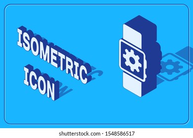 Isometric Smartwatch setting icon isolated on blue background. Smart watch settings.  Vector Illustration