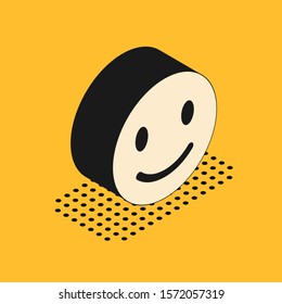 Isometric Smile face icon isolated on yellow background. Smiling emoticon. Happy smiley chat symbol.  Vector Illustration