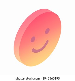 Isometric smiling emoji. Cheerful colored bubble isolated on white background. Vector illustration 