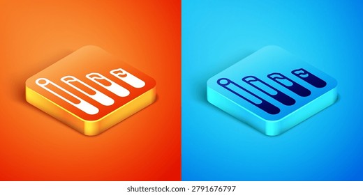 Isometric Smoking cigarette icon isolated on orange and blue background. Tobacco sign.  Vector