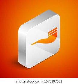 Isometric Smoking pipe with smoke icon isolated on orange background. Tobacco pipe. Silver square button. Vector Illustration