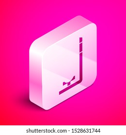 Isometric Snorkel icon isolated on pink background. Diving underwater equipment. Silver square button. Vector Illustration