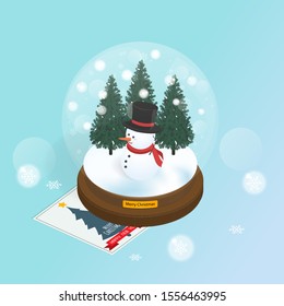 isometric snow globe christmas tree vector