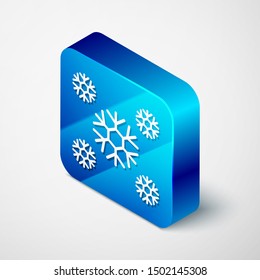 Isometric Snow icon isolated on white background. Blue square button. Vector Illustration