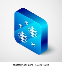 Isometric Snow icon isolated on white background. Blue square button. Vector Illustration