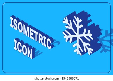 Isometric Snowflake icon isolated on blue background.  Vector Illustration