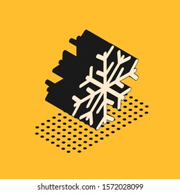 Isometric Snowflake icon isolated on yellow background.  Vector Illustration