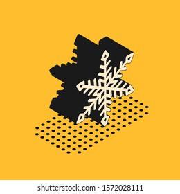 Isometric Snowflake icon isolated on yellow background.  Vector Illustration