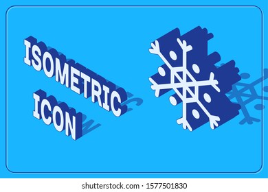 Isometric Snowflake icon isolated on blue background.  Vector Illustration