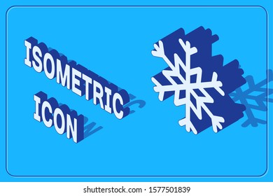 Isometric Snowflake icon isolated on blue background.  Vector Illustration