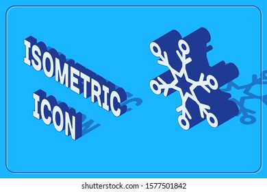 Isometric Snowflake icon isolated on blue background.  Vector Illustration