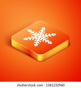 Isometric Snowflake icon isolated on orange background.  Vector Illustration