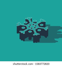 Isometric Snowflake icon isolated on green background.  Vector Illustration
